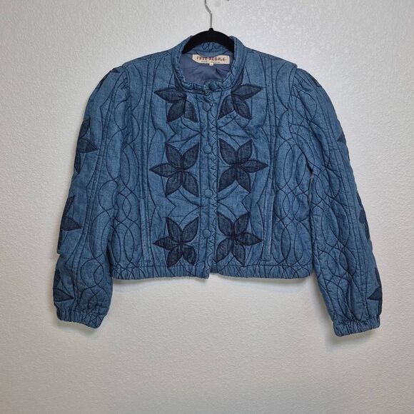 Free People Quinn Quilted Denim Jacket Size S - Picture 2 of 10